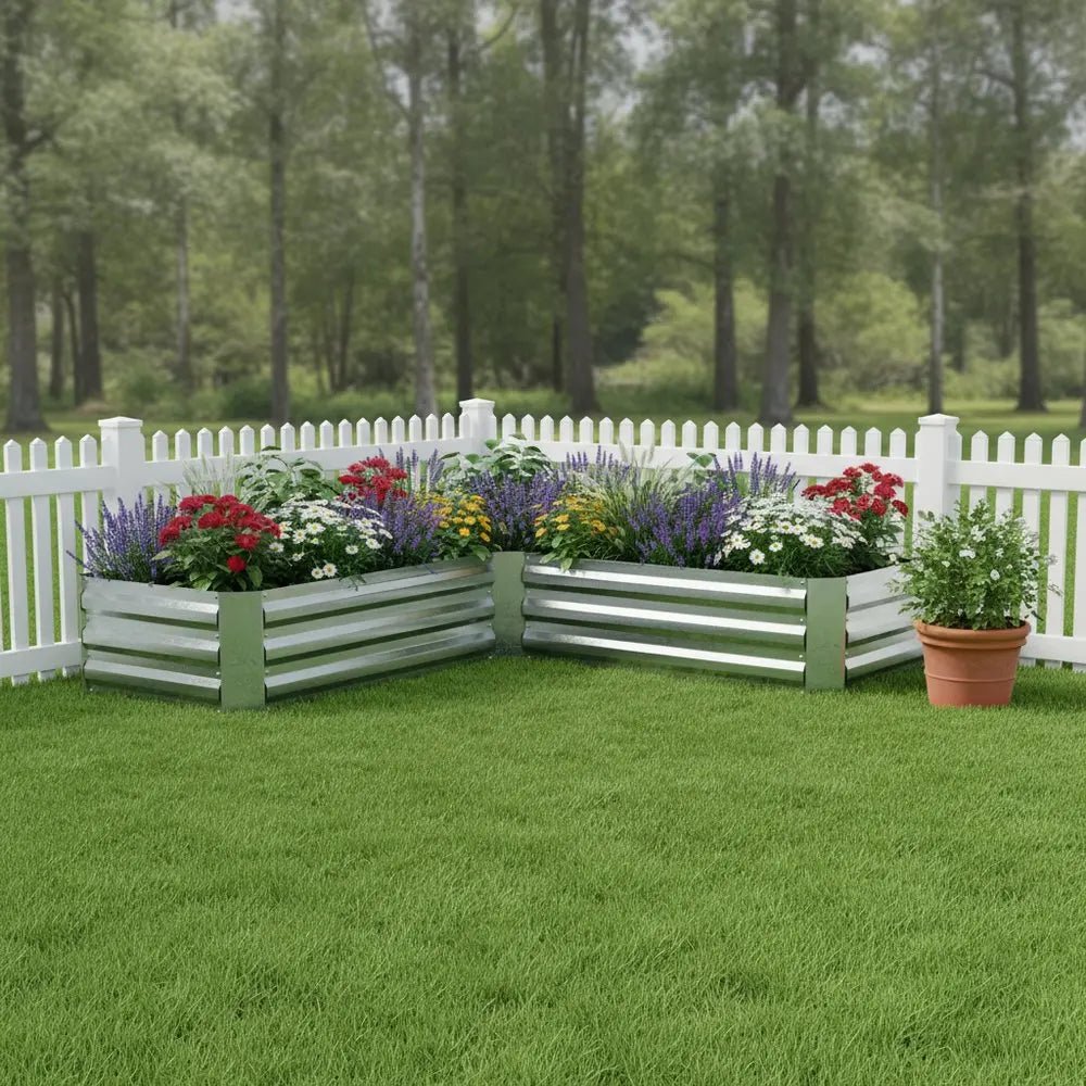 12" X 60" Silver Steel L Shape Raised Garden Bed - NOBLE HOME INTERIORS