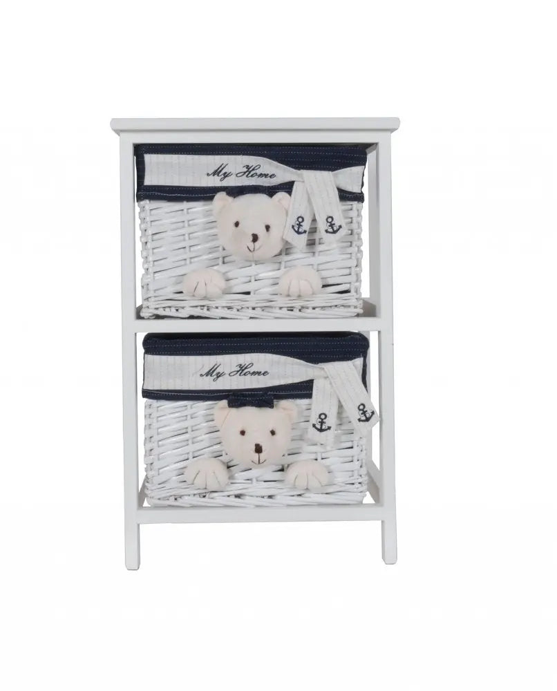 12.5" X 16" X 25" White Blue Portable 2 Drawers - NOBLE HOME INTERIORS