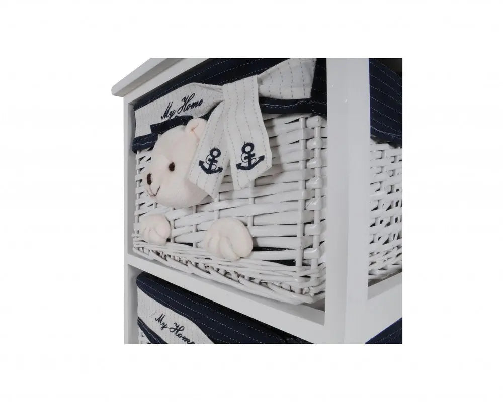 12.5" X 16" X 25" White Blue Portable 2 Drawers - NOBLE HOME INTERIORS