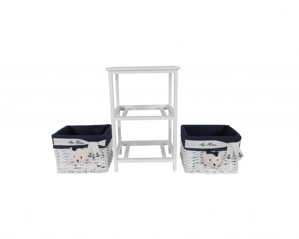 12.5" X 16" X 25" White Blue Portable 2 Drawers - NOBLE HOME INTERIORS