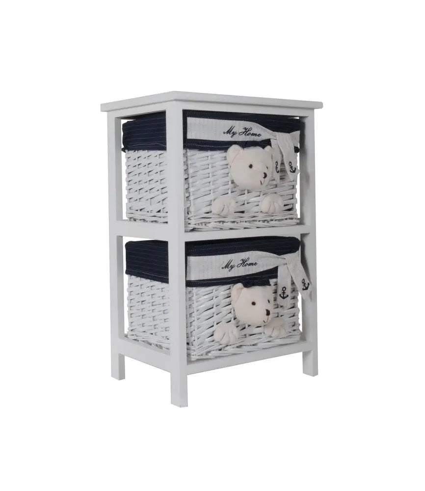 12.5" X 16" X 25" White Blue Portable 2 Drawers - NOBLE HOME INTERIORS