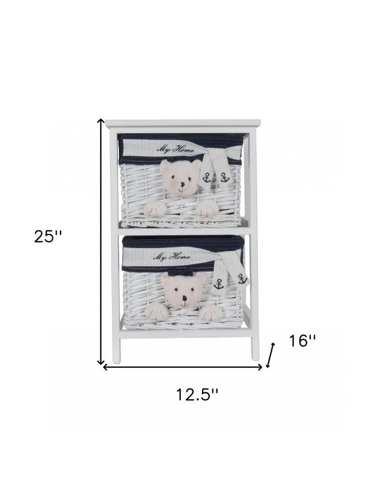 12.5" X 16" X 25" White Blue Portable 2 Drawers - NOBLE HOME INTERIORS