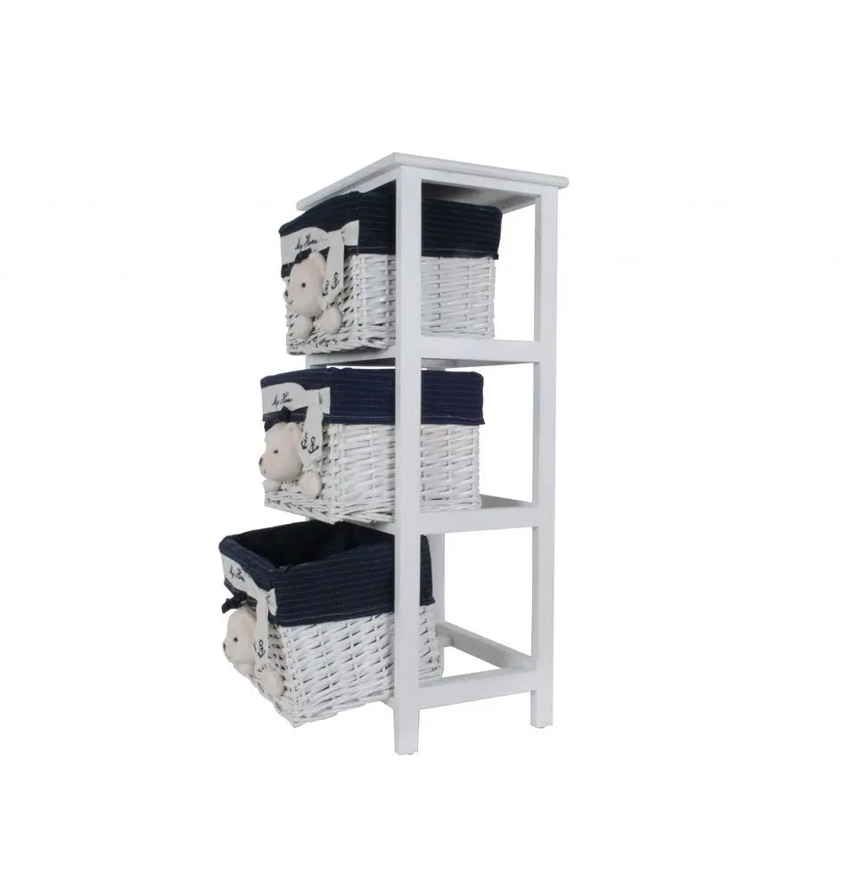12.5" X 16" X 35.5" White Blue Portable 3 Drawers - NOBLE HOME INTERIORS