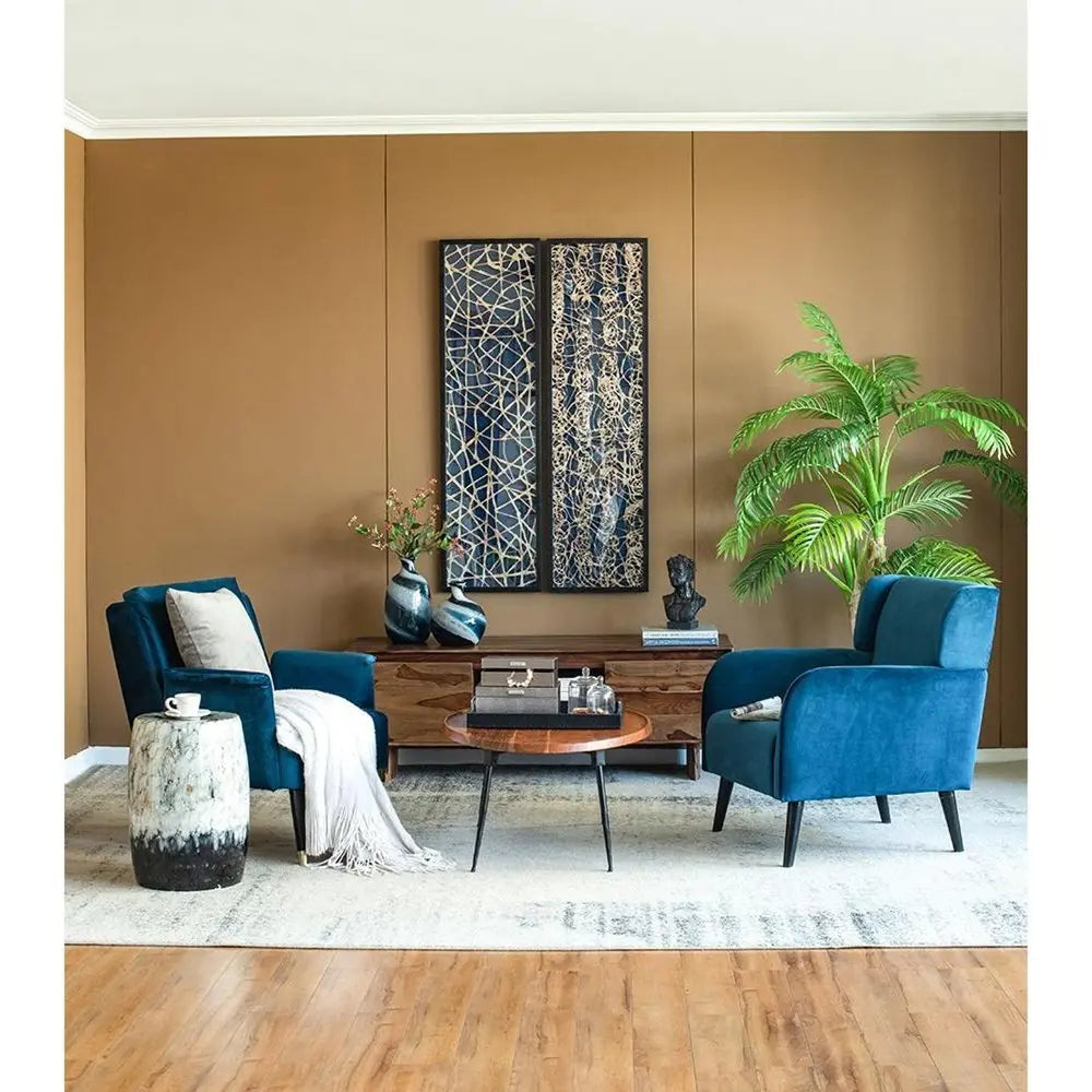 13" Blue And White Striped Swirl Art Glass Table Vase - NOBLE HOME INTERIORS