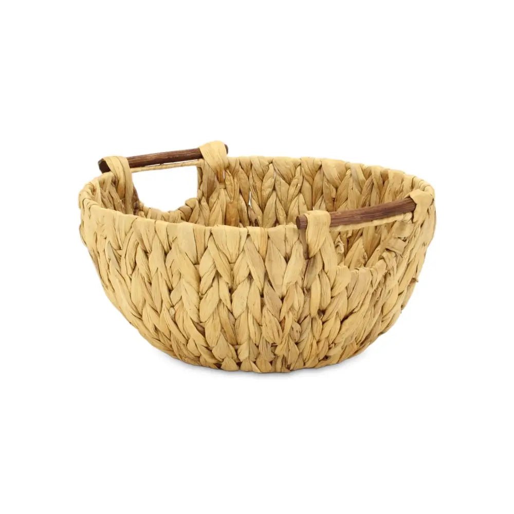 13" Brown Water Hyacinth And Metal Basket - NOBLE HOME INTERIORS