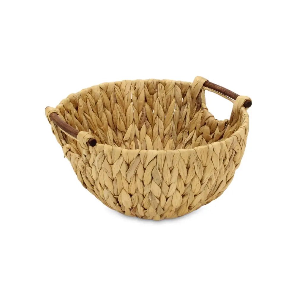 13" Brown Water Hyacinth And Metal Basket - NOBLE HOME INTERIORS