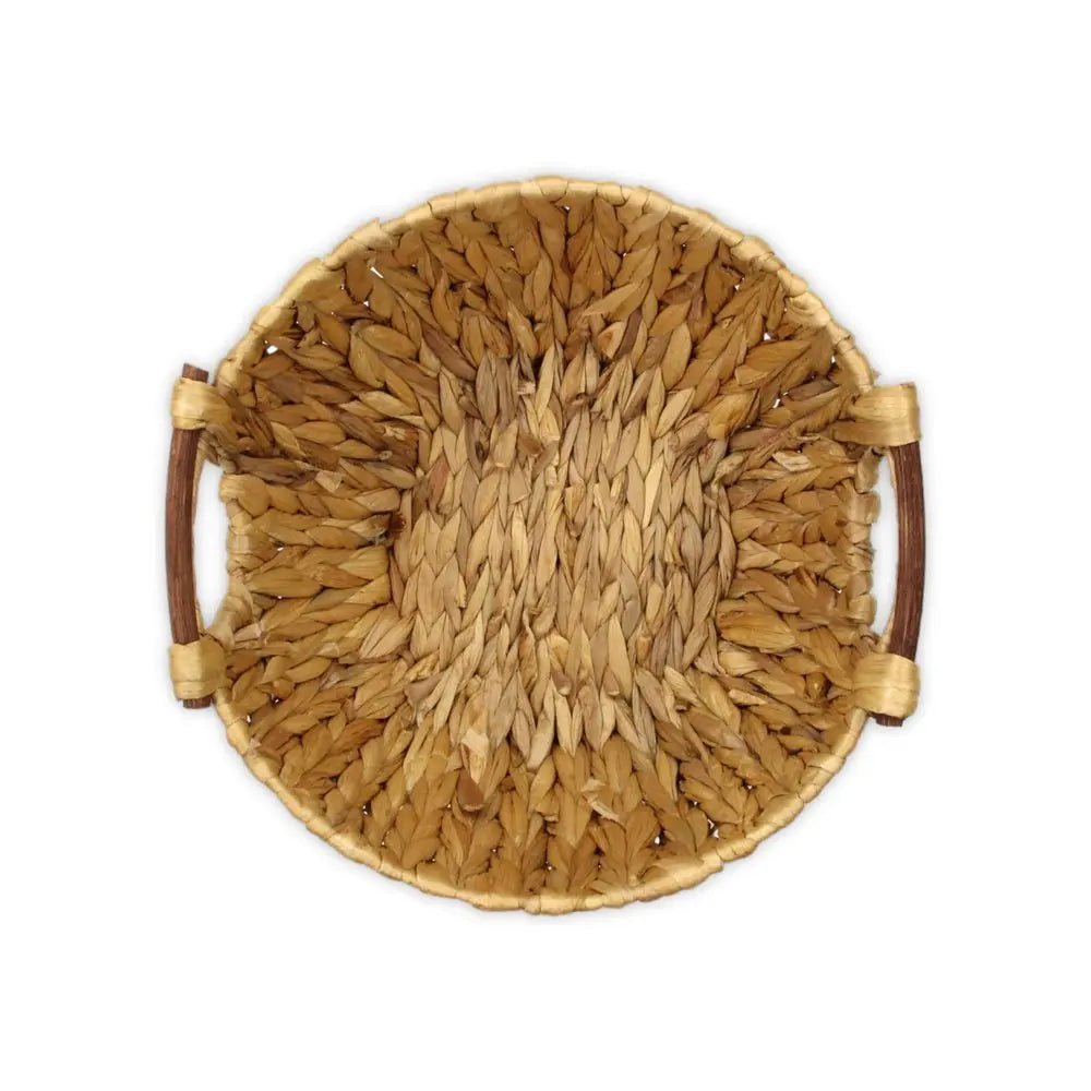 13" Brown Water Hyacinth And Metal Basket - NOBLE HOME INTERIORS