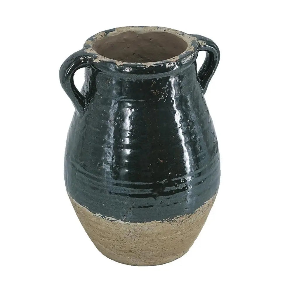 13" Dark Green Terracotta Round Jug Vase - NOBLE HOME INTERIORS