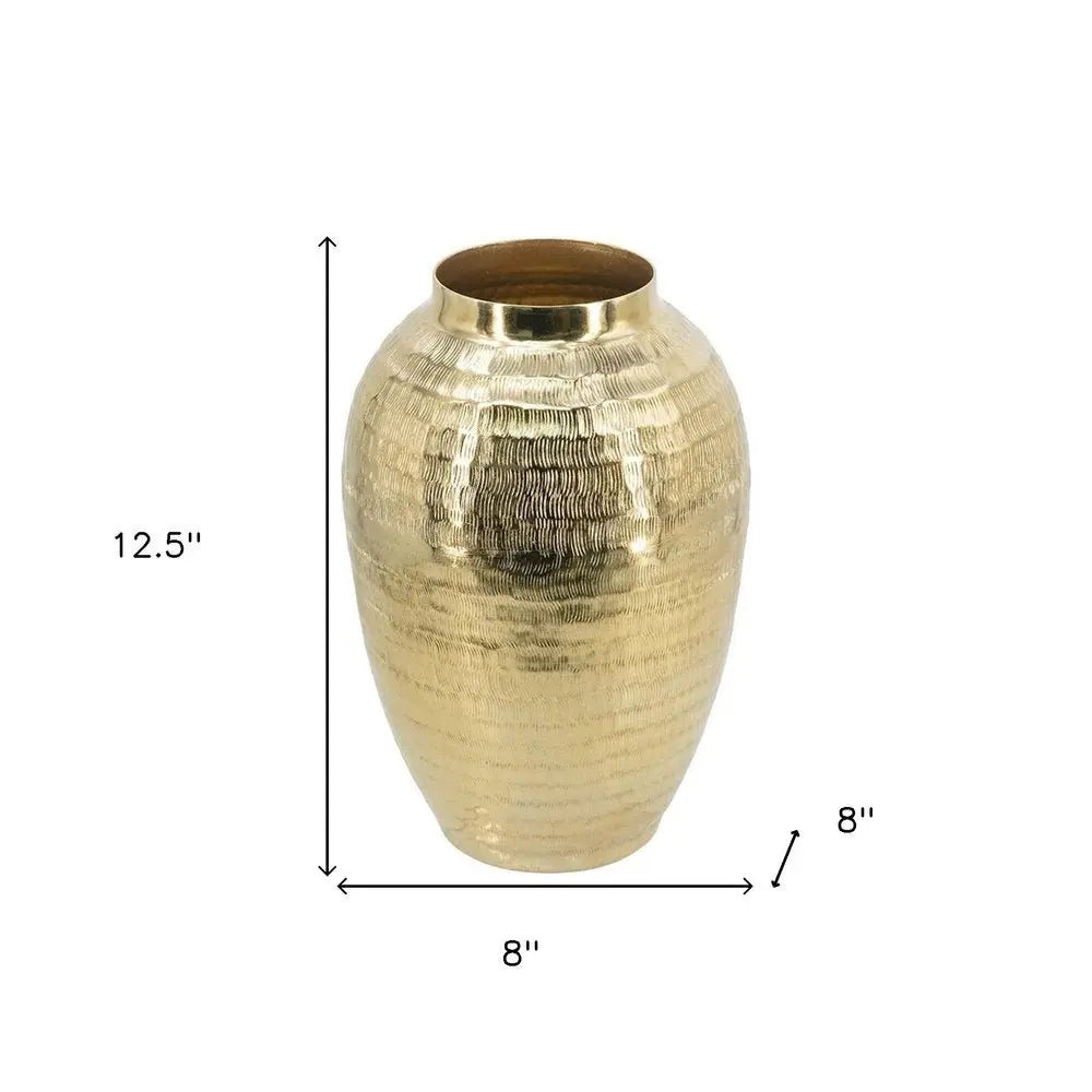 13" Gold Round Aluminum Table Vase - NOBLE HOME INTERIORS