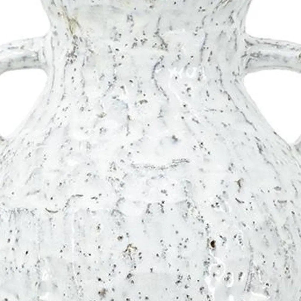 14" Beige And Ivory Color Block Amphora Terracotta Table Vase - NOBLE HOME INTERIORS