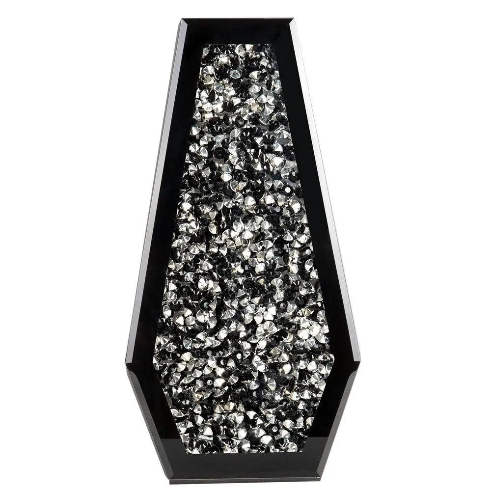 14" Black And Silver Glass Table Vase With Faux Crystals - NOBLE HOME INTERIORS