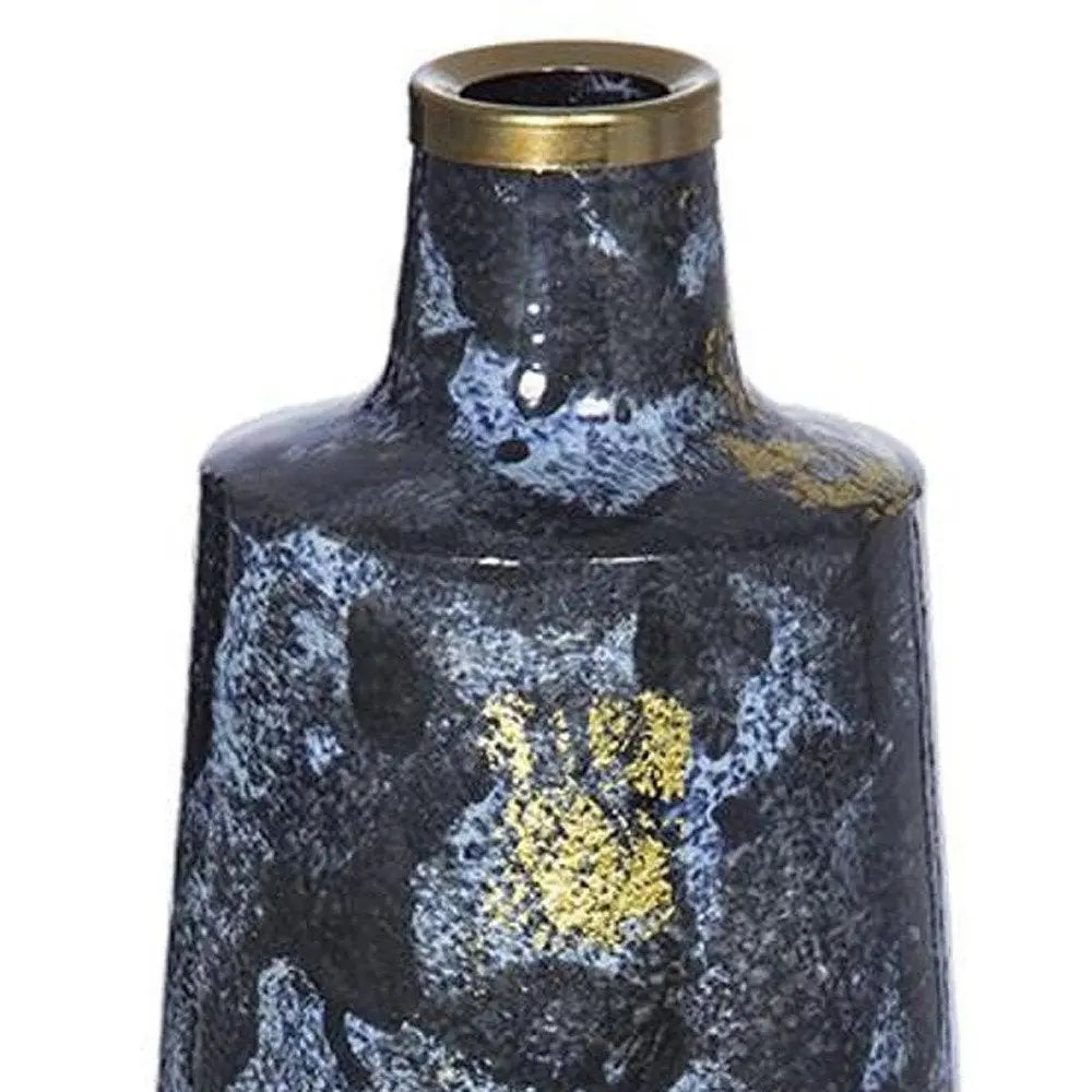 14" Blue And Gold Abstract Bud Glass Table Vase - NOBLE HOME INTERIORS