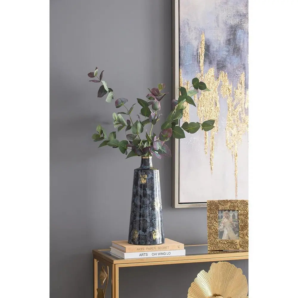 14" Blue And Gold Abstract Bud Glass Table Vase - NOBLE HOME INTERIORS