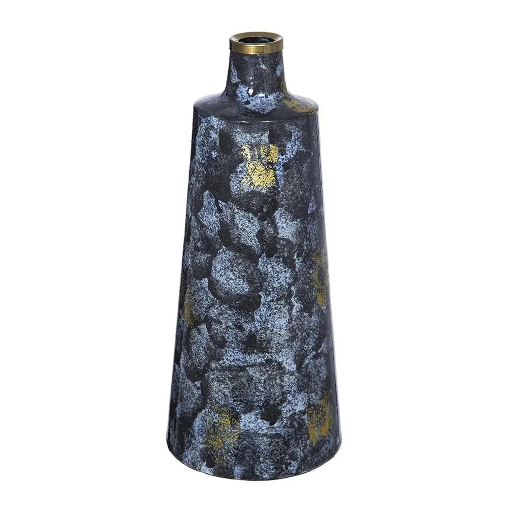 14" Blue And Gold Abstract Bud Glass Table Vase - NOBLE HOME INTERIORS