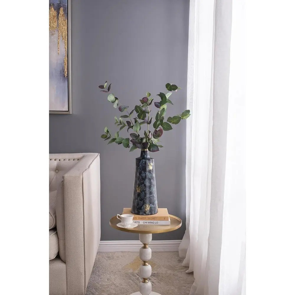 14" Blue And Gold Abstract Bud Glass Table Vase - NOBLE HOME INTERIORS