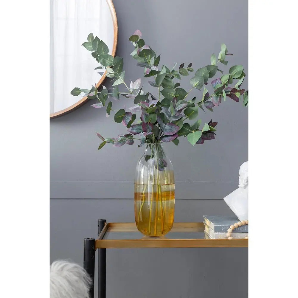 14" Clear And Amber Ombre Glass Round Table Vase - NOBLE HOME INTERIORS