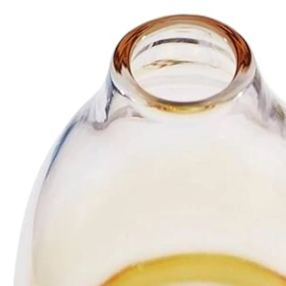 14" Clear And Amber Ombre Glass Round Table Vase - NOBLE HOME INTERIORS