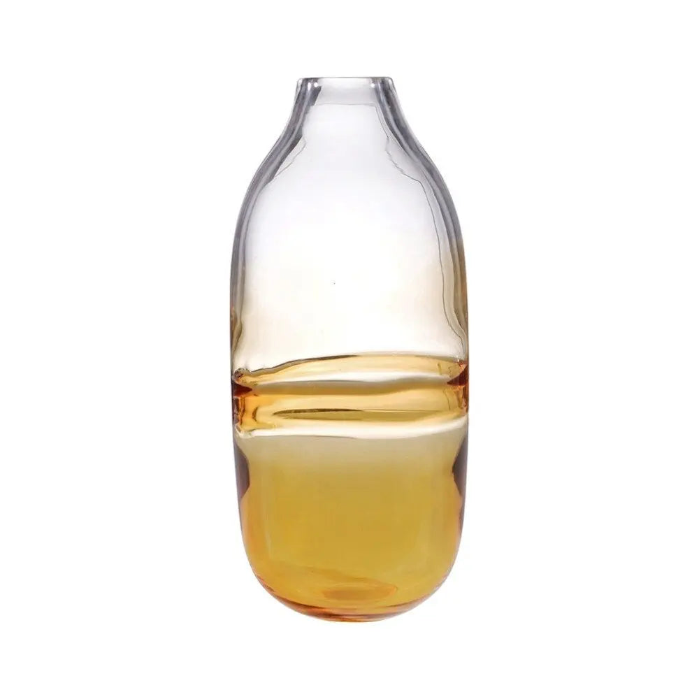 14" Clear And Amber Ombre Glass Round Table Vase - NOBLE HOME INTERIORS