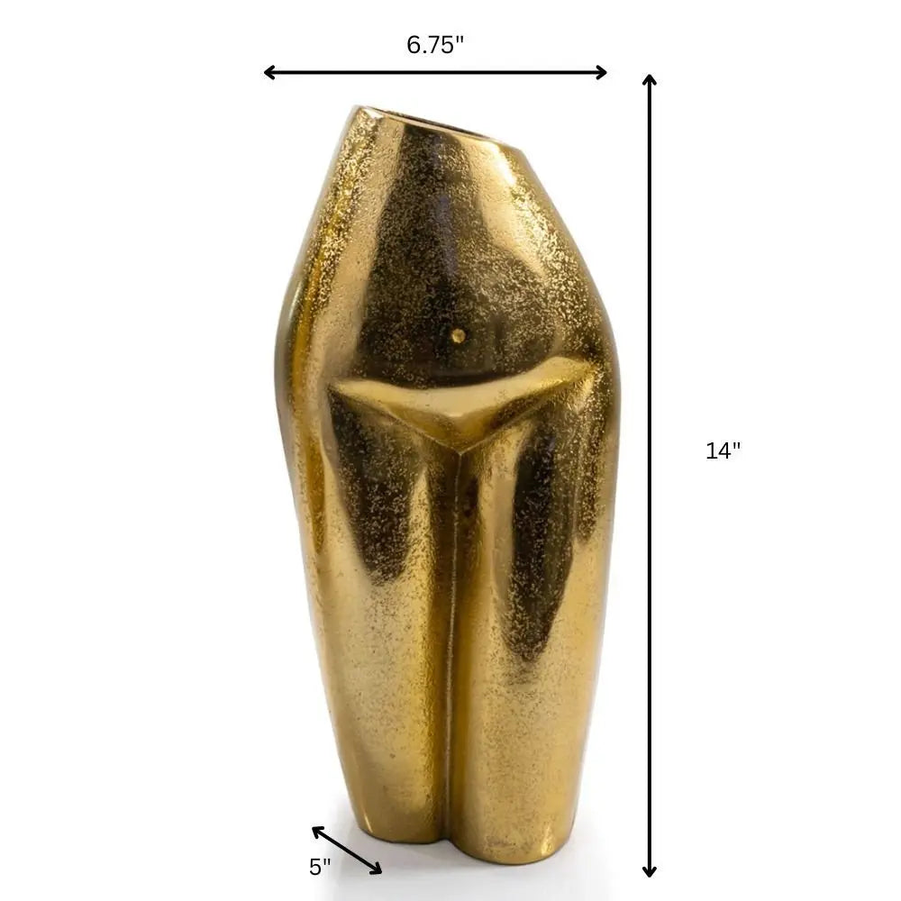 14" Gold Cast Aluminum Female Form Table Vase - NOBLE HOME INTERIORS