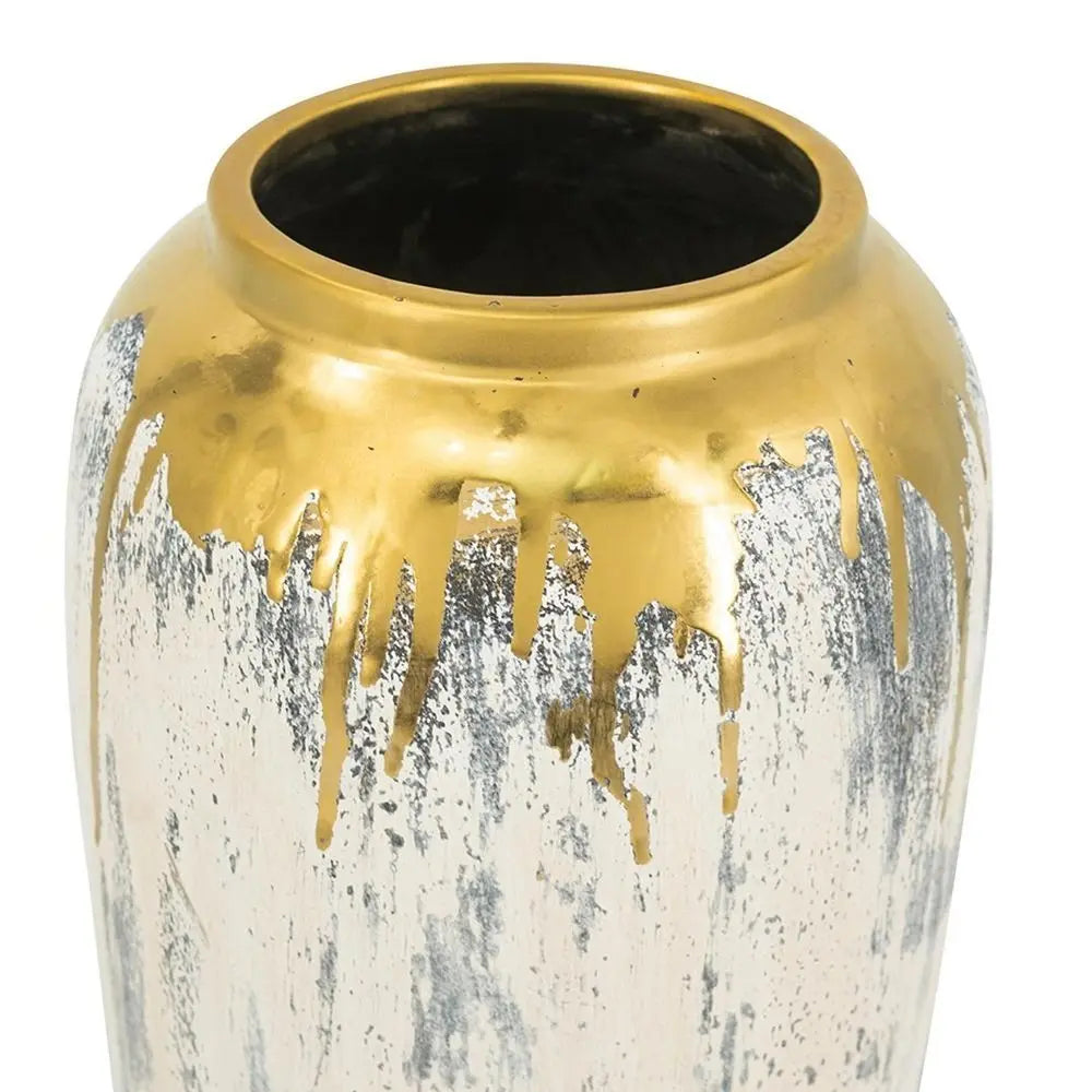 14" Gray Ivory And Gold Modern Abstract Ceramic Table Vase - NOBLE HOME INTERIORS