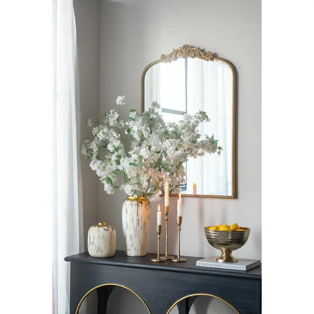 14" Gray Ivory And Gold Modern Abstract Ceramic Table Vase - NOBLE HOME INTERIORS