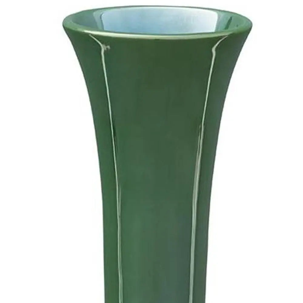 14" Hunter Green Round Ceramic Table Vase - NOBLE HOME INTERIORS