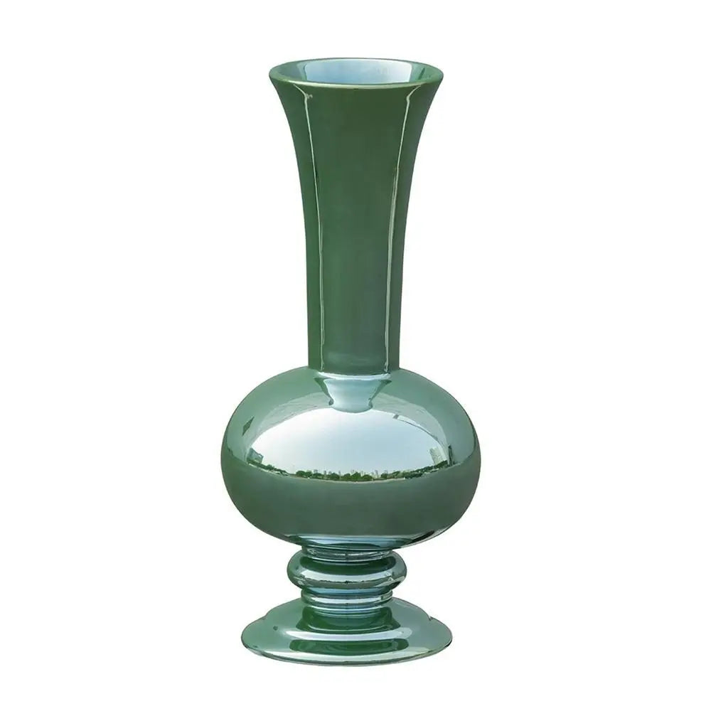 14" Hunter Green Round Ceramic Table Vase - NOBLE HOME INTERIORS