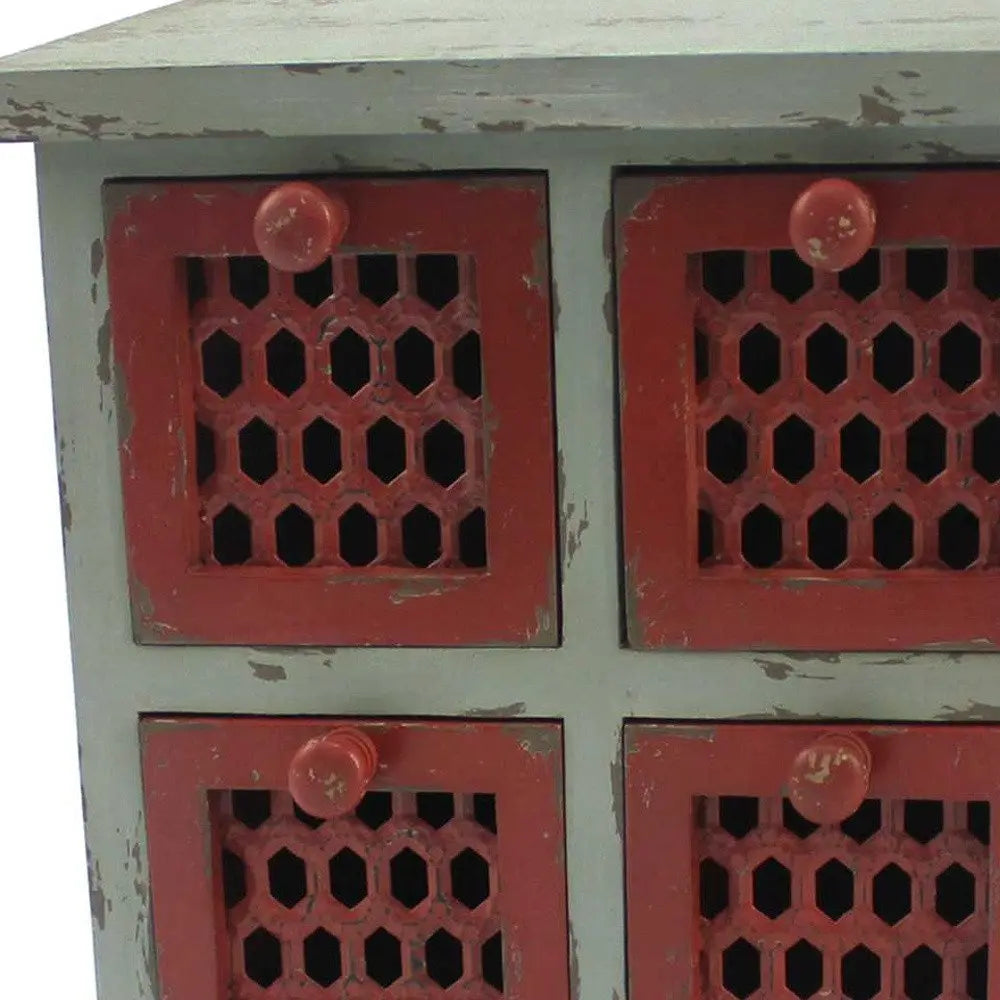 14" Red And White Distressed Wood Four Drawer Desk Organizer - NOBLE HOME INTERIORS