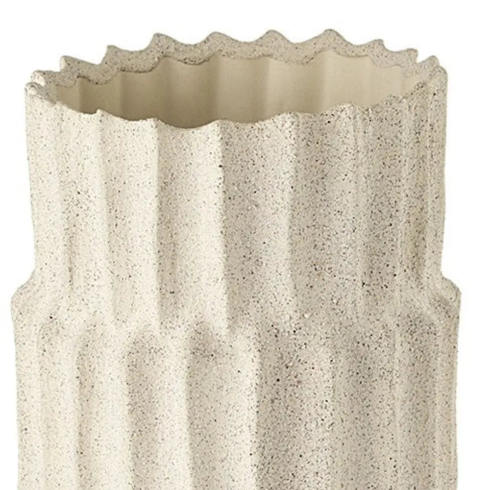 14" Sand Organic Textured Ceramic Cylinder Table Vase - NOBLE HOME INTERIORS