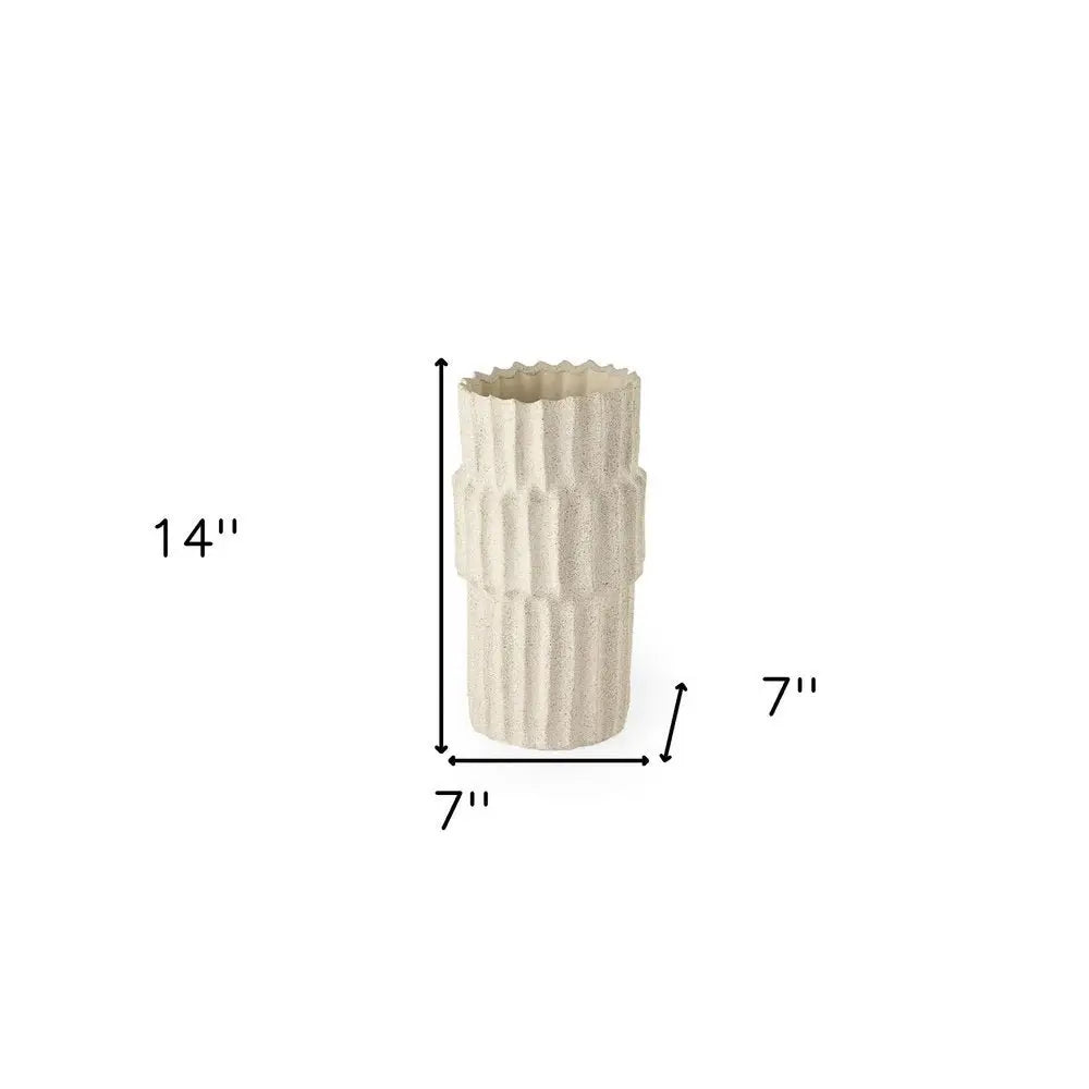 14" Sand Organic Textured Ceramic Cylinder Table Vase - NOBLE HOME INTERIORS