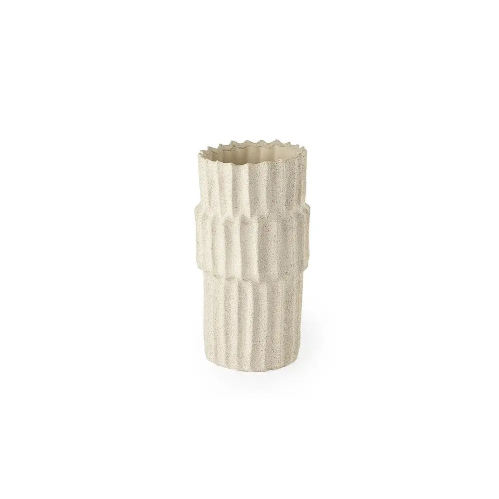 14" Sand Organic Textured Ceramic Cylinder Table Vase - NOBLE HOME INTERIORS