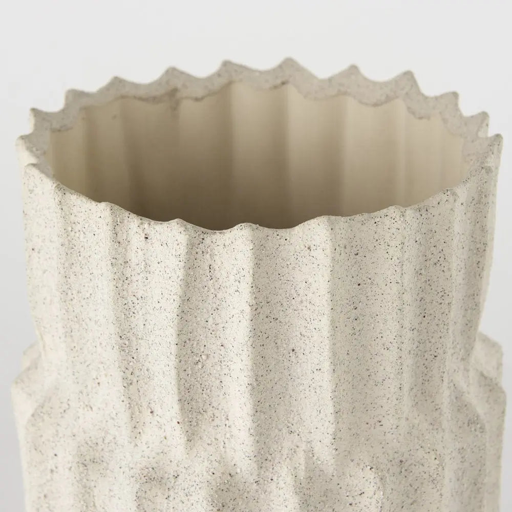 14" Sand Organic Textured Ceramic Cylinder Table Vase - NOBLE HOME INTERIORS