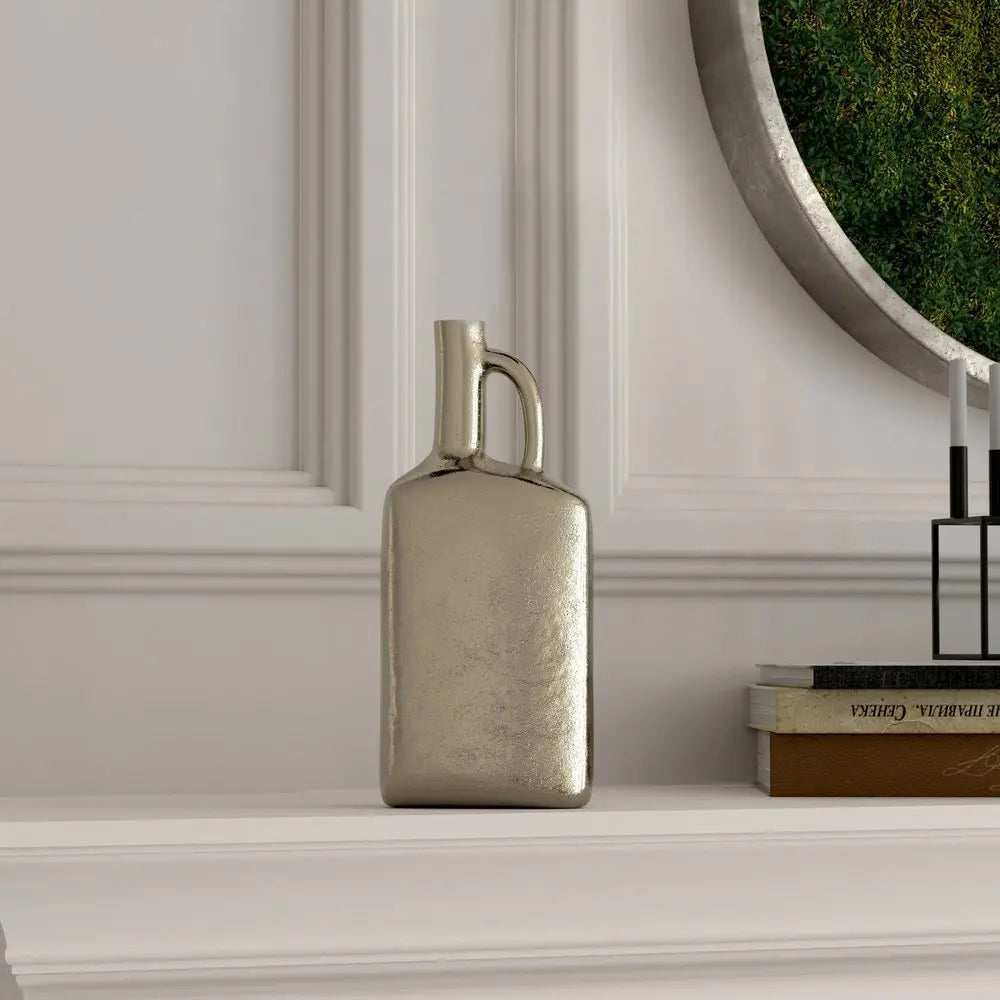 14" Silver Aluminum Jug Table Vase - NOBLE HOME INTERIORS