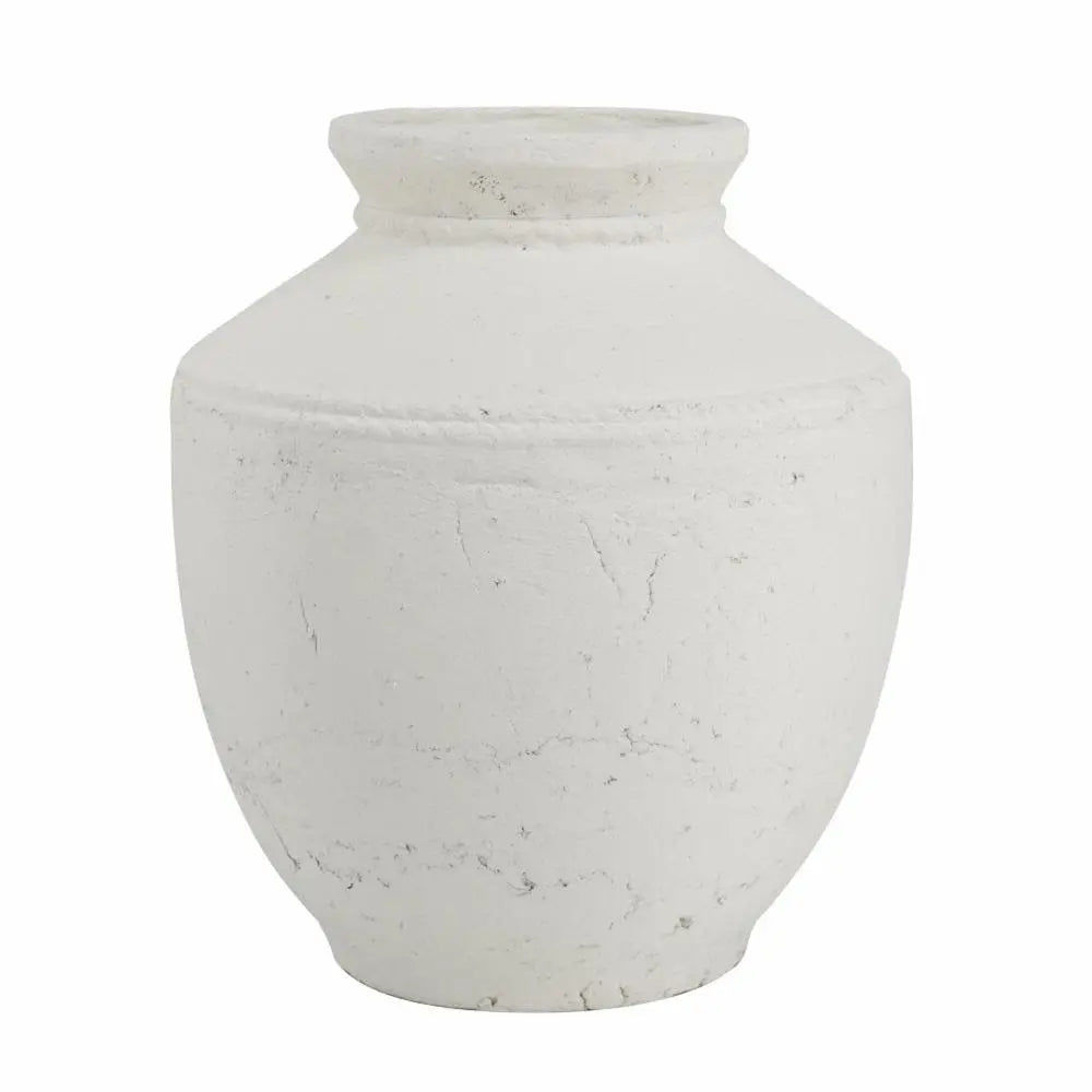 14" White Terracotta Round Jug Vase - NOBLE HOME INTERIORS