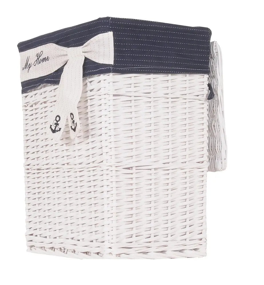 14" X 17.5" X 19.5" White blue rectangular willow Basket Set Of 5 - NOBLE HOME INTERIORS