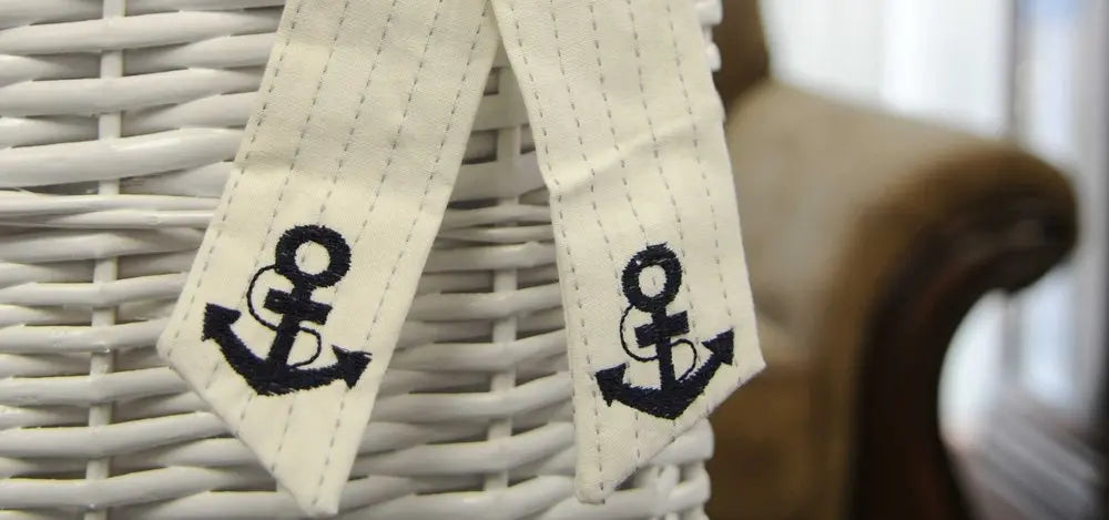 14" X 17.5" X 19.5" White blue rectangular willow Basket Set Of 5 - NOBLE HOME INTERIORS