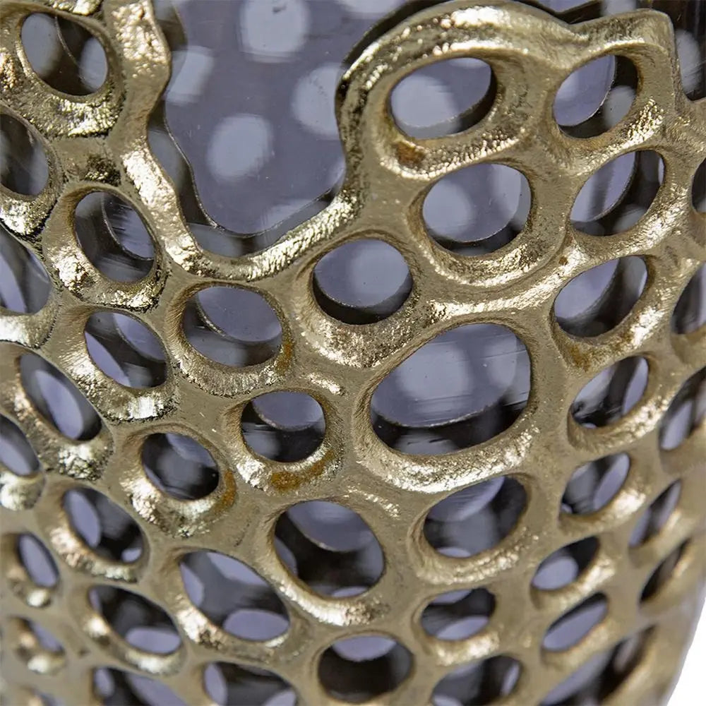 15" Black And Gold Aluminum And Glass Cylinder Table Vase - NOBLE HOME INTERIORS