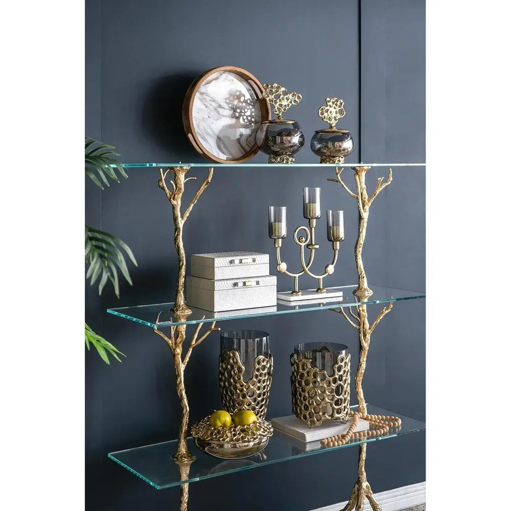 15" Black And Gold Aluminum And Glass Cylinder Table Vase - NOBLE HOME INTERIORS