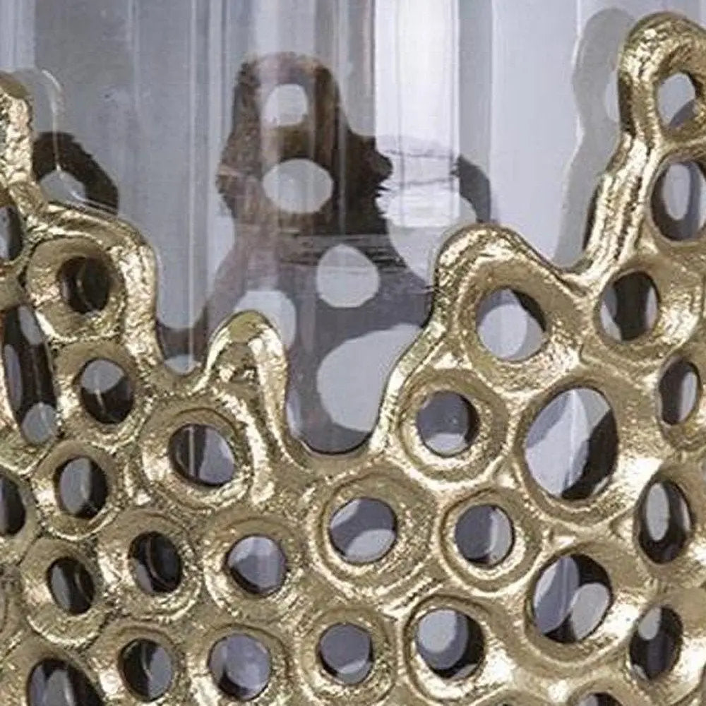 15" Black And Gold Aluminum And Glass Cylinder Table Vase - NOBLE HOME INTERIORS