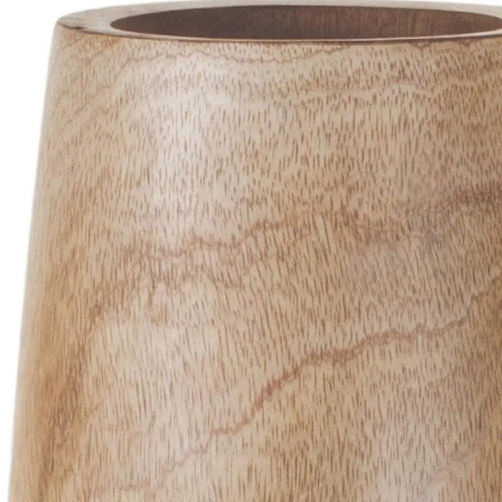 15" Brown Round Wood Floor Vase - NOBLE HOME INTERIORS