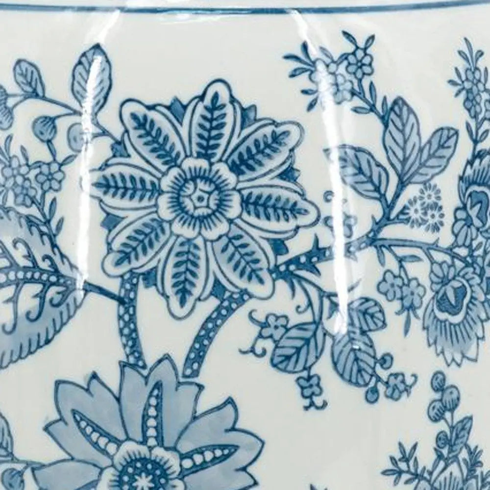 15" Light Blue And White Floral Porcelain Urn Vase - NOBLE HOME INTERIORS