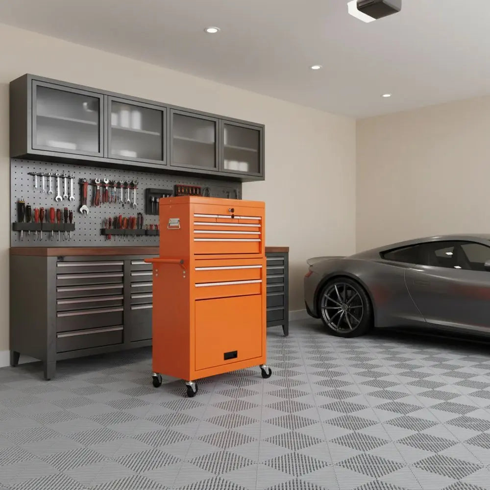 15" Orange Multi - Tier Steel Rolling Cabinet With Lid - NOBLE HOME INTERIORS