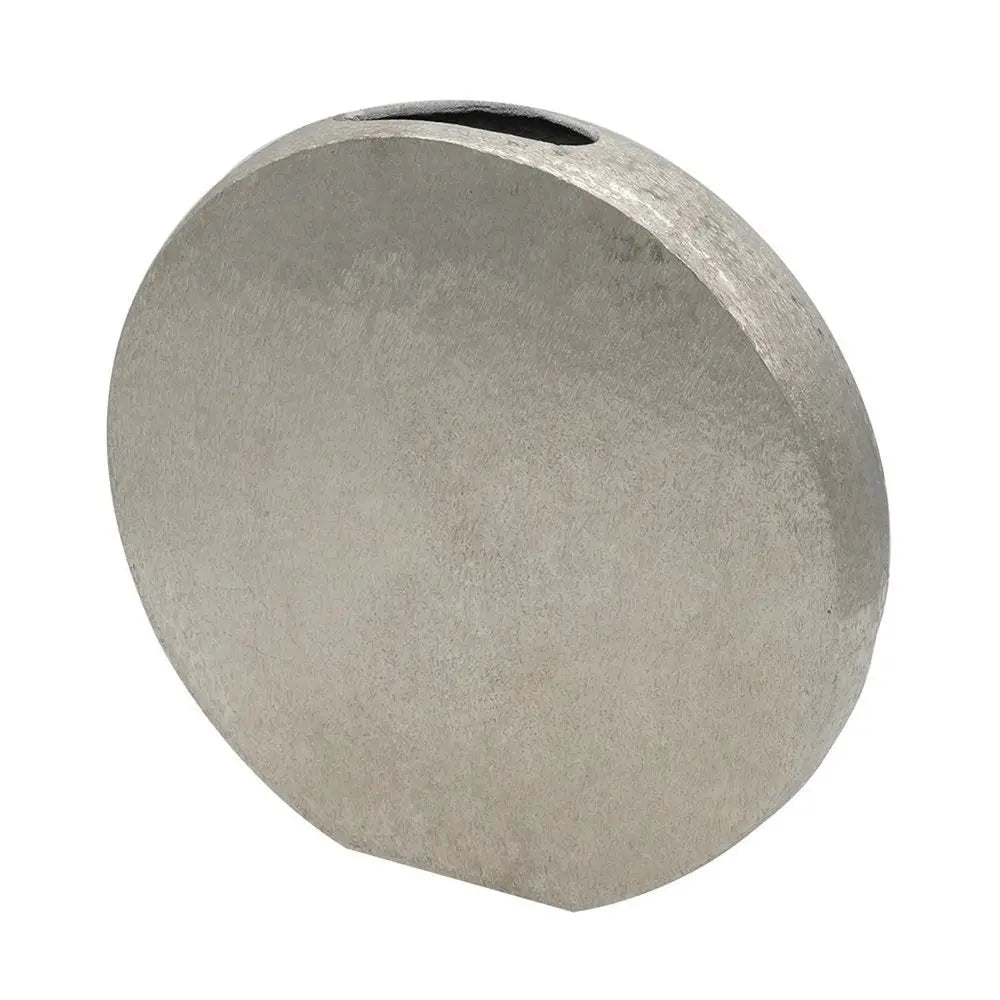 15" Silver Aluminum Round Disc Table Vase - NOBLE HOME INTERIORS