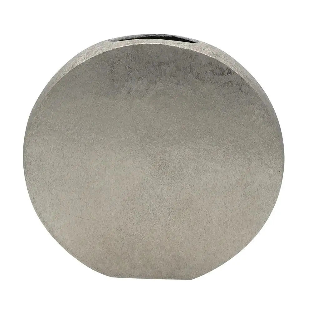 15" Silver Aluminum Round Disc Table Vase - NOBLE HOME INTERIORS