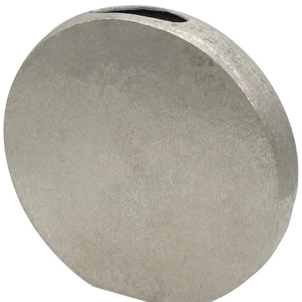 15" Silver Aluminum Round Disc Table Vase - NOBLE HOME INTERIORS