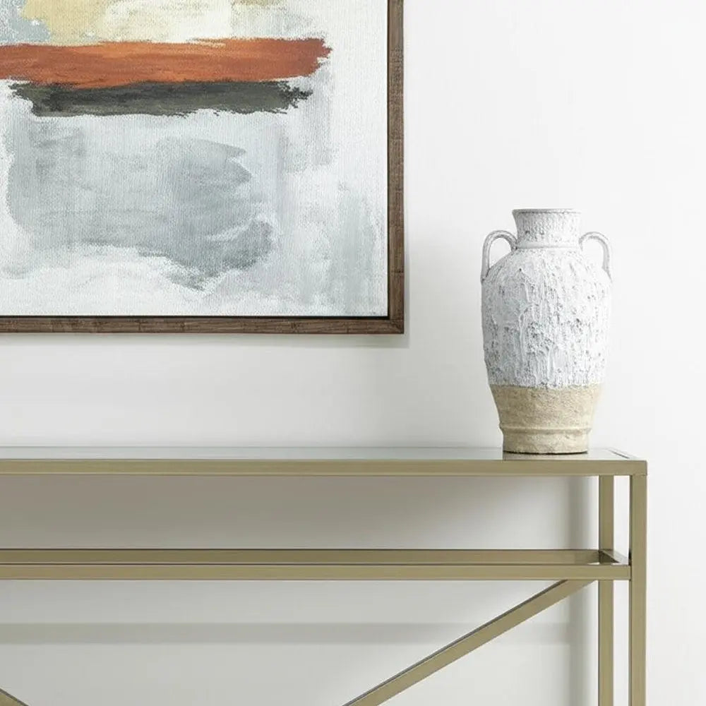 16" Beige And Ivory Amphora Terracotta Urn - NOBLE HOME INTERIORS