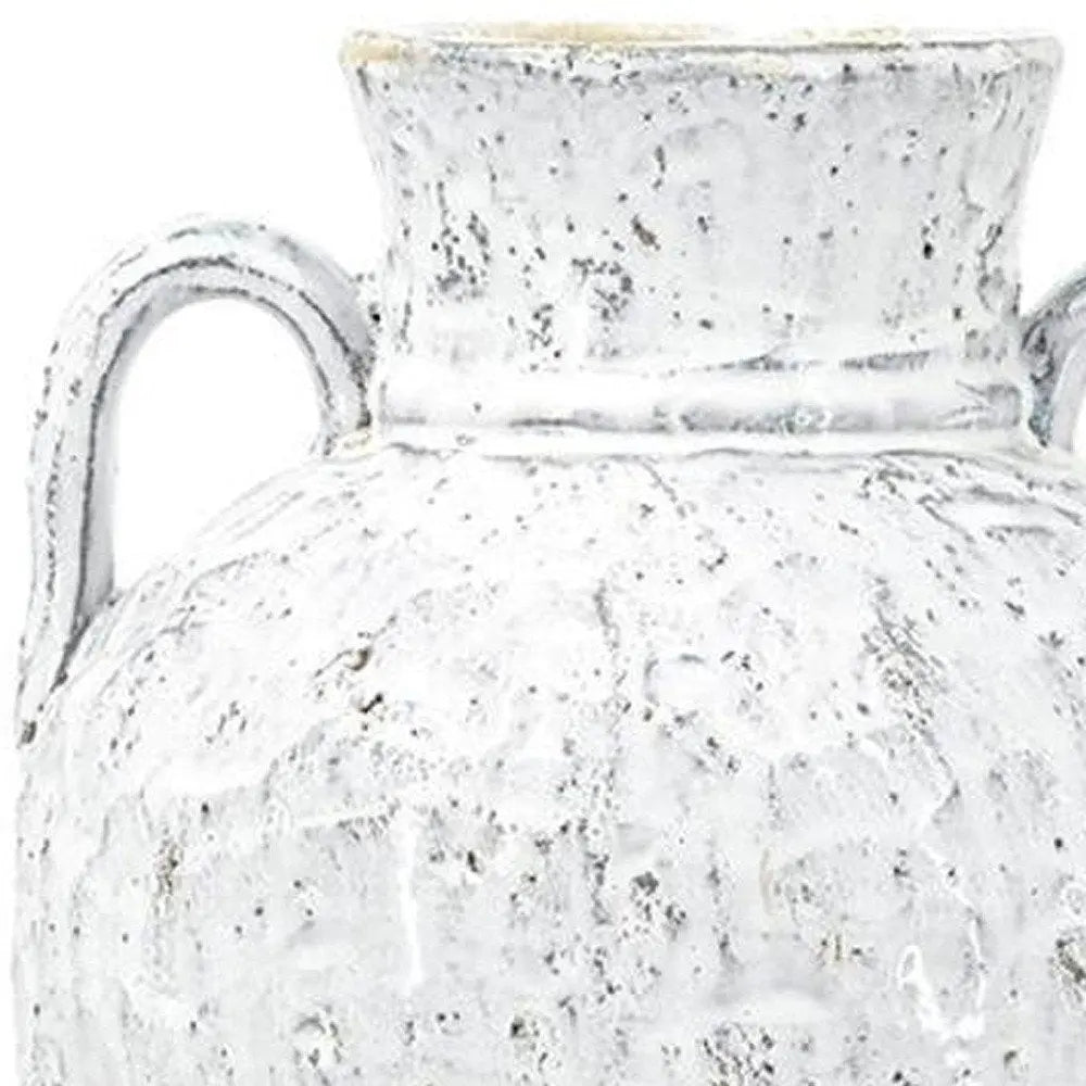 16" Beige And Ivory Amphora Terracotta Urn - NOBLE HOME INTERIORS