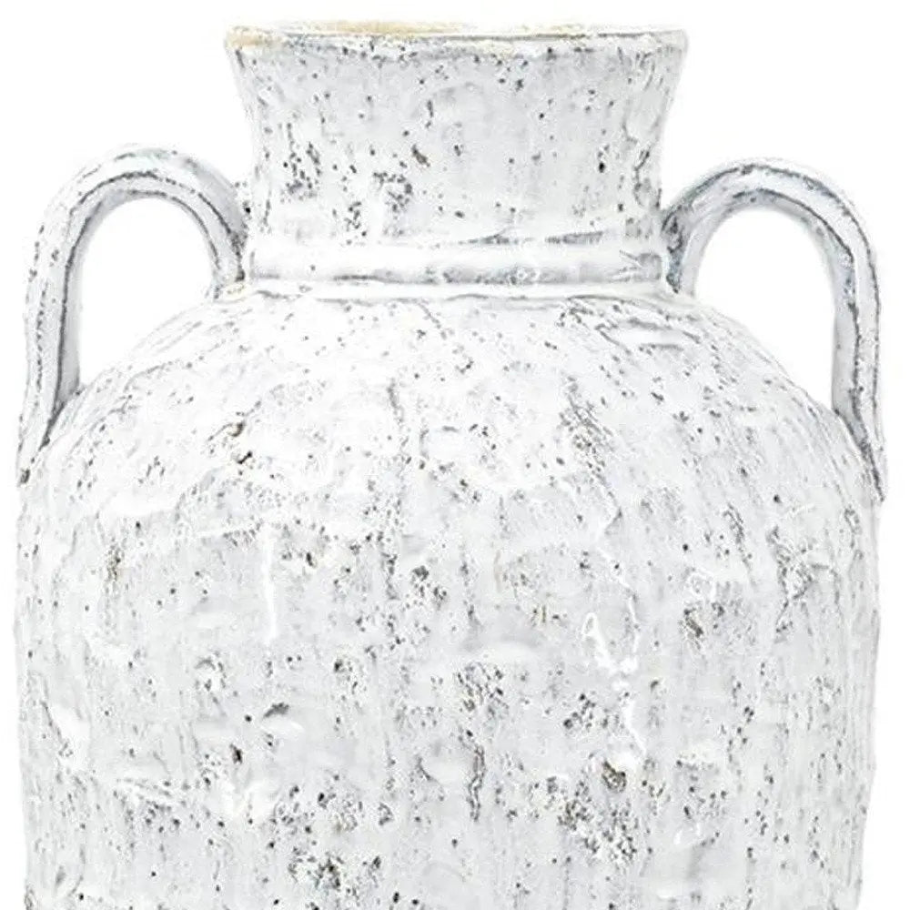 16" Beige And Ivory Amphora Terracotta Urn - NOBLE HOME INTERIORS