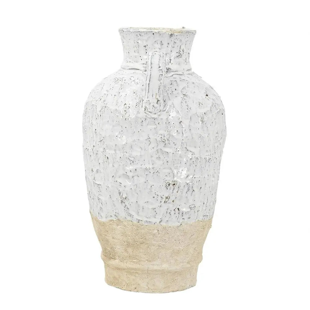 16" Beige And Ivory Amphora Terracotta Urn - NOBLE HOME INTERIORS