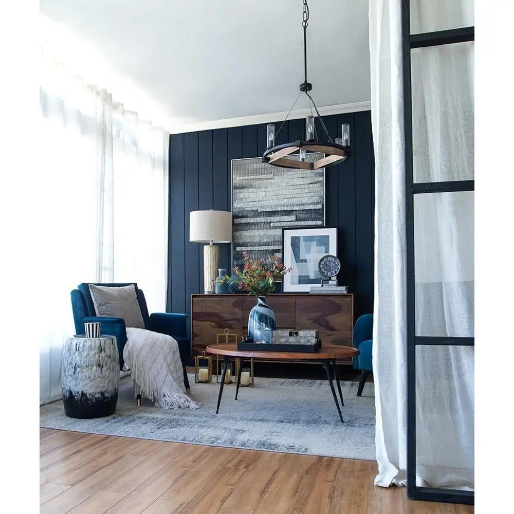 16" Blue And White Striped Swirl Art Glass Table Vase - NOBLE HOME INTERIORS